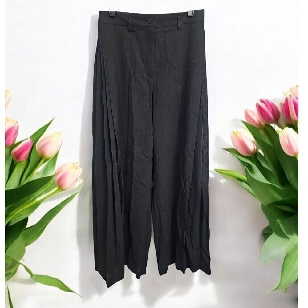 Michael Kors Linen Black Wide‎ Leg Palazzo Pants Made in Italy Size 4 ($288) - Picture 2 of 11